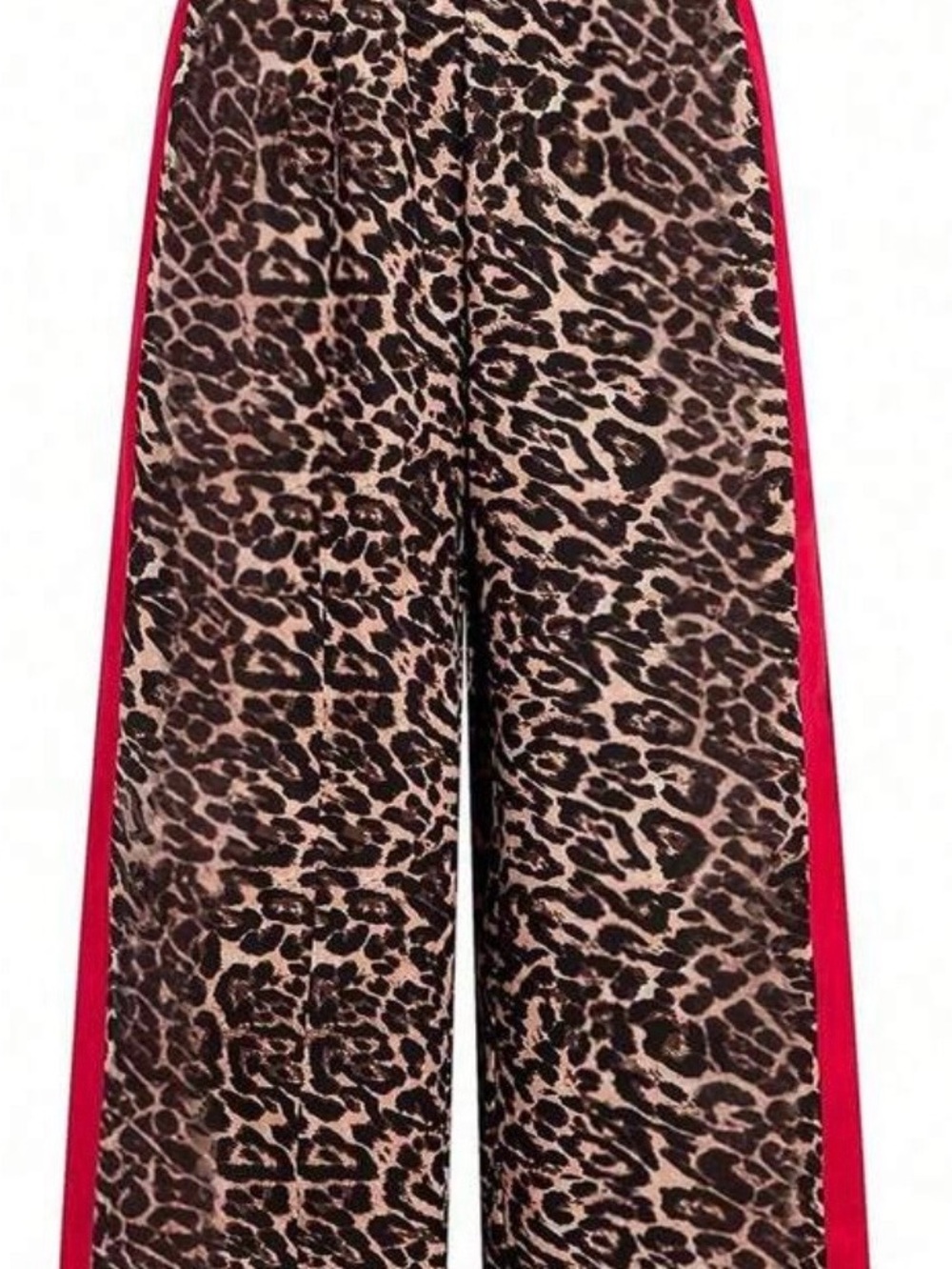 SHEIN Red Trim Leopard Print Wide Leg Pants